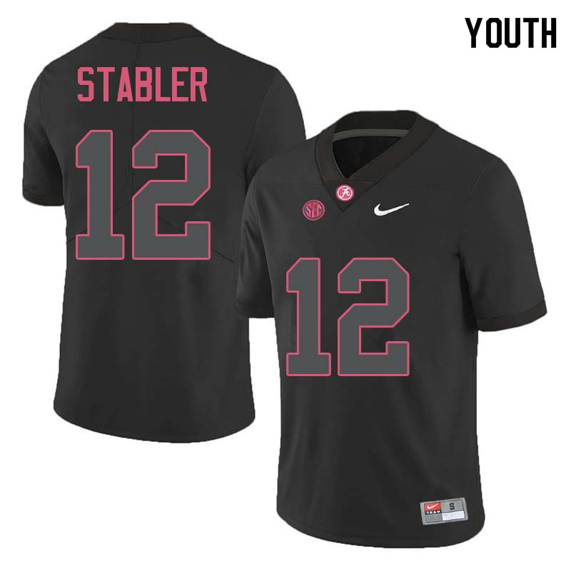 Youth #12 Ken Stabler Alabama Crimson Tide College Football Jerseys Sale-Black